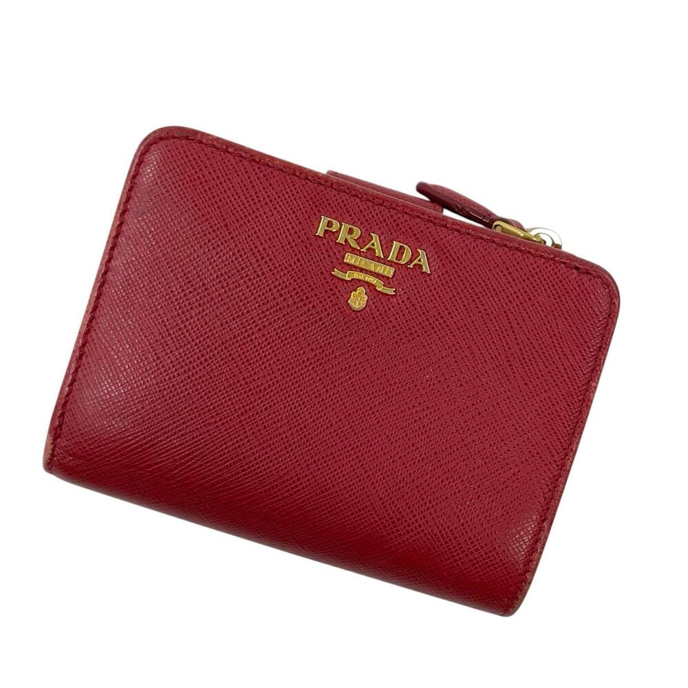Prada Saffiano Bi fold Wallet Red